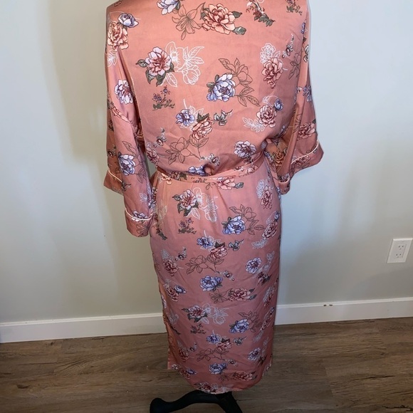 2/$30 Bleuh Ciel Pink Floral Asian Kimono Style Duster Cardigan w Tie Size Small - Picture 2 of 4